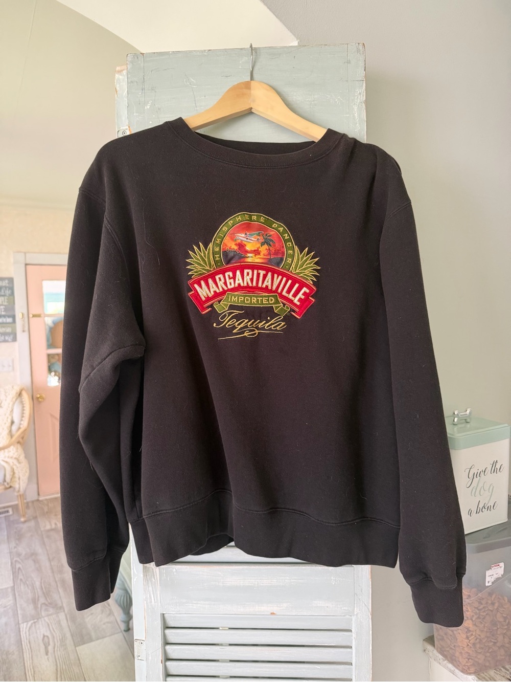 Margaritaville Black Crewneck Sweatshirt with Red and Yellow Tequila Logo